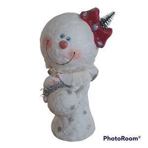 Whimsical Snow Woman Angel Mama With Snow Baby Shelf Sitter Winter Figurine VTG